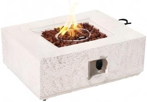 COSIEST Outdoor Propane Fire Pit Coffee Table w Square Faux Stone 35-inch Base, 50,000 BTU Stainless Steel Burner, Free Lava Rocks and Rain Cover