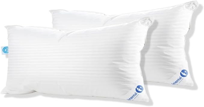 Continental Bedding | Serenity Goose Down Pillow | 700 Fill Power Hungarian White Down | 400TC Cotton Damask Shell | Made in USA | Medium, Queen (Pack of 2), 2 Count