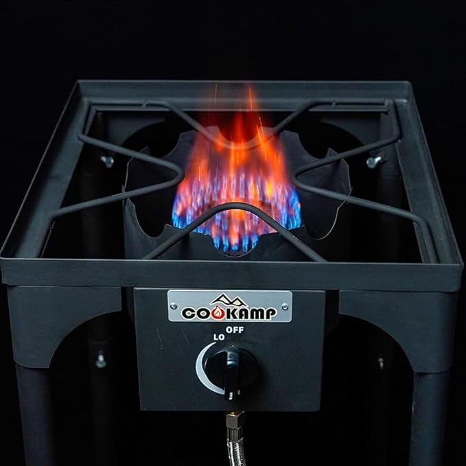 High Pressure Single Propane Burner 55,000BTU Outdoor Camping Stove with 0-20 PSI Adjustable Regulator and Steel Braided Hose (55,000BTU)