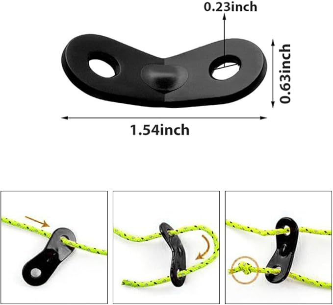 Guyline Tensioner Tent Rope Tensioner - 24Pcs - Alloy Camping Tent Guyline Cord Adjuster Combination Camping Gear (Black, Joints)