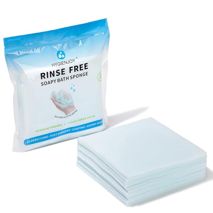 HYGIENJOY-21% Larger,No Rinse Bathing Wipes for Adults-Rinse Free Bath Sponges, Soap Infused,Extra Thick and Dry Shower Wipes for Elderly,For Camping,Hiking,GYM,Post Surgery Must Haves,(50 counts)