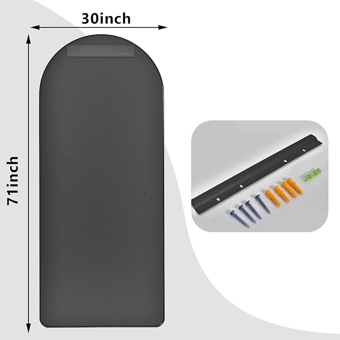 71''x30'' Full Length Mirror with Stand, Large Arched Floor Mirror for Bedroom, Living Room or Closet, Wall-Mounted or Freestanding, Black Aluminum Alloy Frame