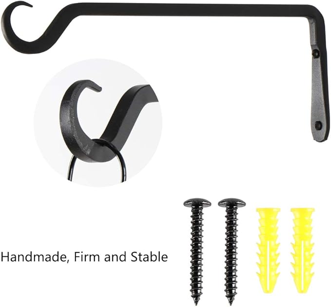 12" Plant Hangers 6-Pack - Heavy Duty Rust-Resistant Steel Hooks for Bird Feeders, Indoor/Outdoor Plants & Wall Decor, Black