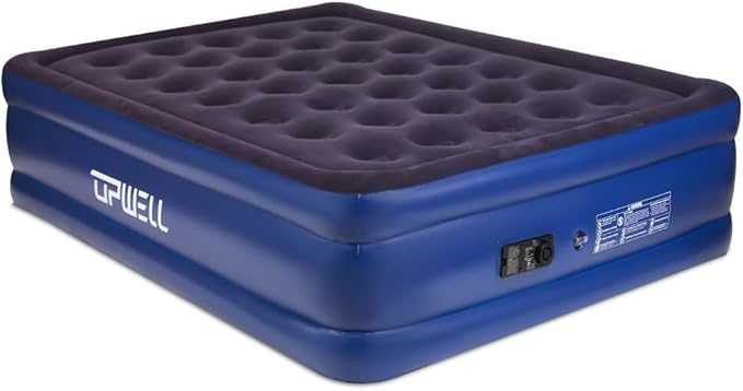 UPWELL Inflatable Air Mattress Queen with Built in Pump Comfort Blow up Bed Waterproof Fast&Easy Set up Dura Beam Strong Support Mattress for Home Guests & Camping Navy Blue