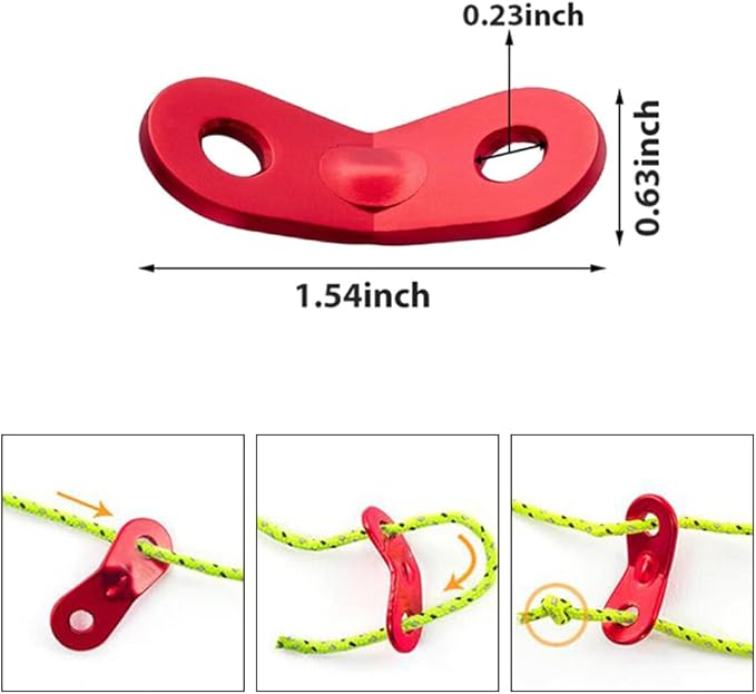 Guyline Tensioner Tent Rope Tensioner - 24Pcs - Alloy Camping Tent Guyline Cord Adjuster Combination Camping Gear (Red, TriHoles)