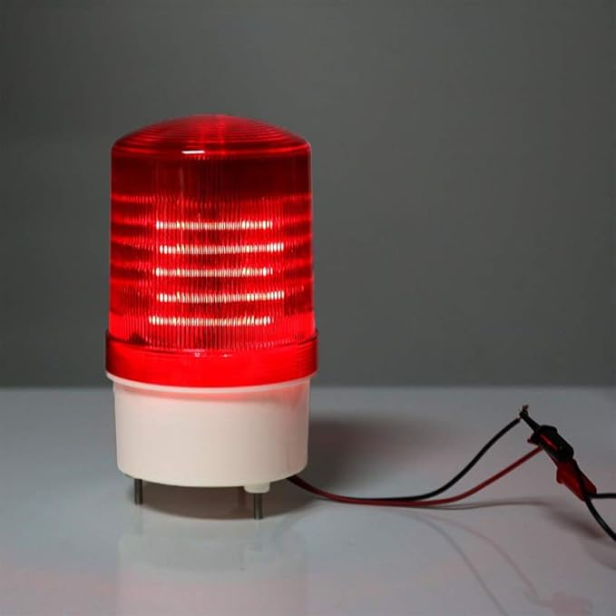 Industrial LED Rotating Strobe Beacon Warning Lights, Electrical Revolving Signal Lights for Emergency, 24V DC, Red, with Buzzer Sound