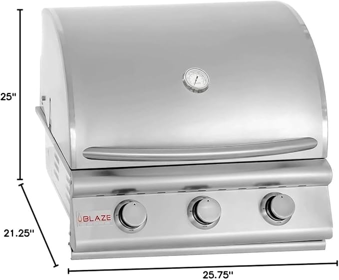Blaze Outdoor Kitchen Grill | 25- inch Built-in Propane Gas Grill | 3 Burner Barbecue | Premium BBQ | Commercial Grade Grilling Experience | Best in Class Warranty | Prelude LBM BLZ-3LBM-LP