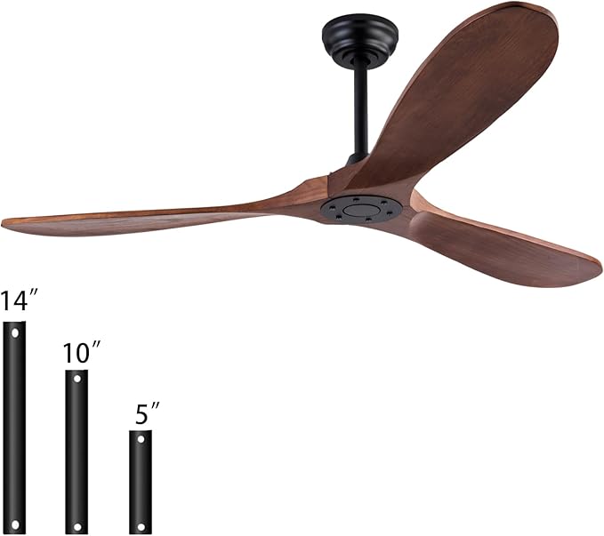 60" Wood Ceiling Fan No Lights with Remote Control,Wooden 3 Blades Ceiling Fans Without Light for Patio,Garage,Living Room,Bedroom,Office,Indoor/Outdoor(Black+Dark Walnut)