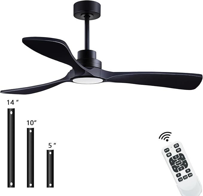 52" Ceiling Fans with Lights with Remote Control Ceiling Fan, 3 Wood Blades, Solid Wood Ceiling Fan Indoor Outdoor for Dining Room, Living Room, Farmhouse, etc. (Black)…