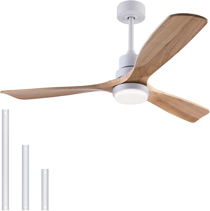 48" Wooden Ceiling Fan with Lighted Remote Control, Indoor/Outdoor Modern Fan with 3 Blades for Patio, Living Room, Farmhouse, etc (White + Wood Color)