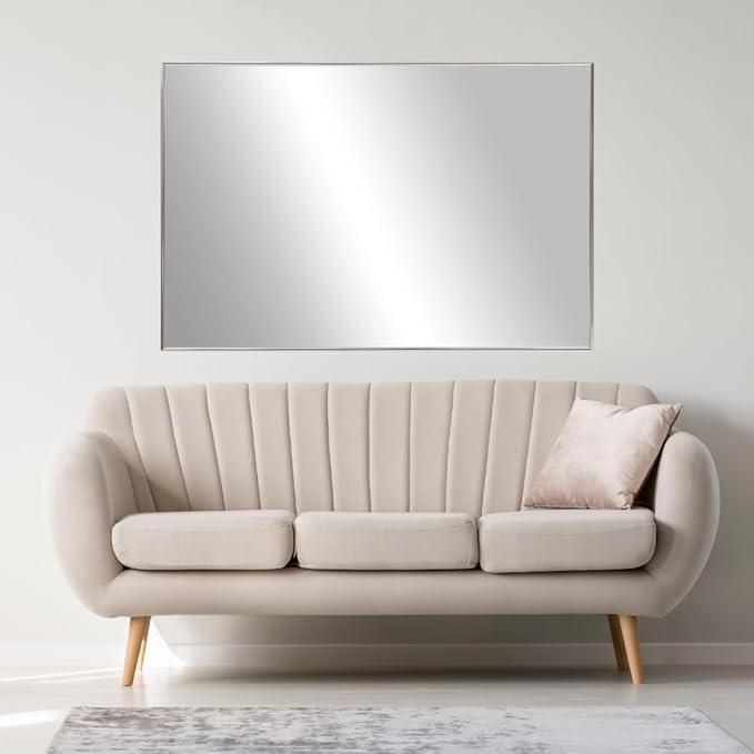 Frame My Mirror Silver Metal Framed Mirror, 28" x 54" Mirror for Bathroom, Metal Frame, True Reflections Glass, Satin Nickel Finish, Stanton Design, Hangs Horizontally or Vertically, Made in USA