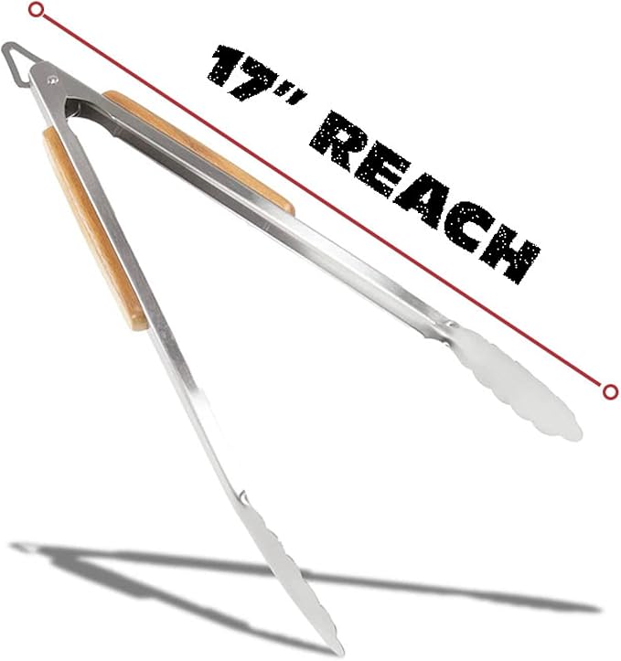 3 Piece BBQ Grilling Accessories Set - BBQ Tongs Spatula Fork Set - Heavy Duty Stainless Steel Barbecue Grill Tools with Solid Hard Wood Handles Great Gift Set