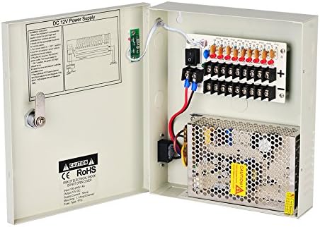8 Channel 9 Port Power Box Security Camera 12V DC 5A Ampere CCTV DVR Power Supply Switch Box Key Locked