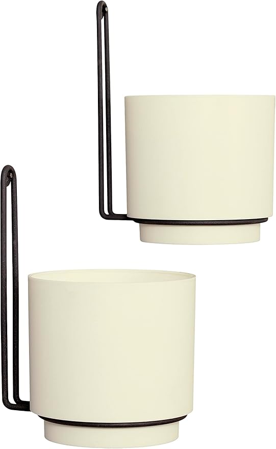 2 Pcs Wall Mounted Hanging Planter Vase for Indoor and Outdoor Plants Modern Metal Wall and Ceiling Planter Minimalist Flower Pot (White, 5.91 inch)