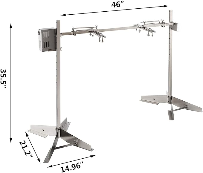 46" Outdoor Electric Rotisserie Grill Kit | 125LBS Pig Spit Rotisserie Grill | 45W Rotatable Motor BBQ Rotisserie Kit | Height Adjustable Spit Roaster Stand for Roasting Pig Lamb