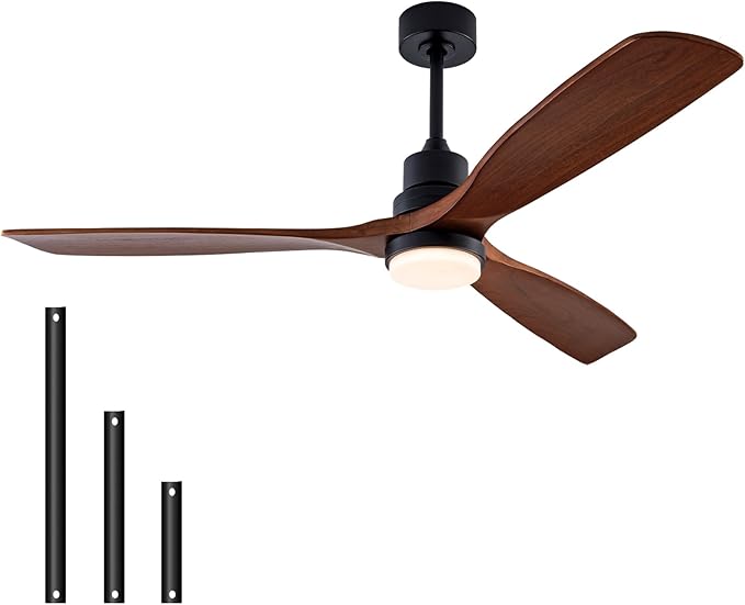 56" Wood Ceiling Fan with Light and Remote Control, Indoor Outdoor Wooden 3 Blades Ceiling Fan for Patio Living Room, Bedroom, Office,Reversible DC Motor(Black+Dark Walnut)