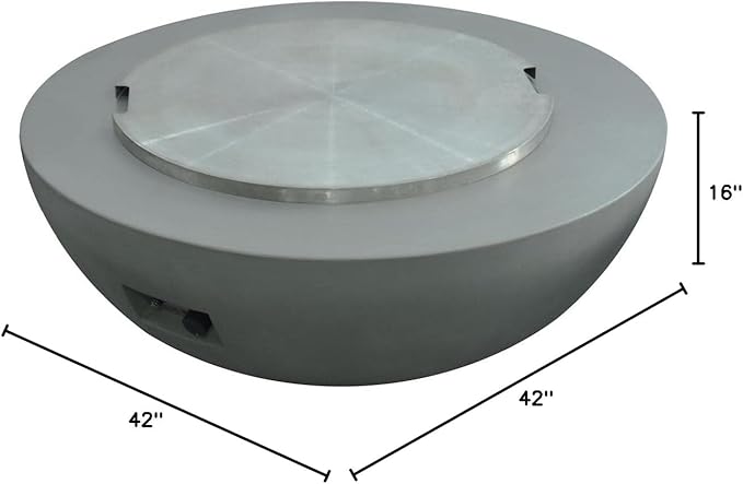 Elementi Lunar Bowl Fire Pit Bundle Outdoor Firepit Set Includes 42” Natural Gas Concrete Firepit, Glass Windscreen, Stainless Steel Cover, Canvas Cover, Floor Mat, Ice Bucket