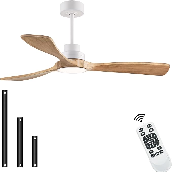 52" Ceiling Fans with Light with Remote Control Ceiling Fans with 3 Wood Blades, Solid Wood Ceiling Fan Indoor Outdoor for Dining Room, Living Room, Office, Farmhouse etc.…
