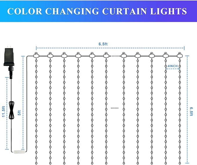 JMEXSUSS App-Controlled Color Changing Curtain Lights, 400 LED RGB String Lights for Halloween, Bedroom, Window, Wall, Party, Backdrop, Christmas, Indoor, and Outdoor Decorations, 6.5x6.5ft