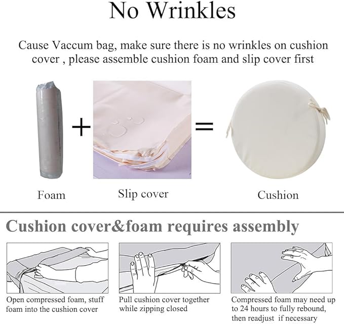 15 x 15 Inch Round Cushions for Outdoor Furniture Non-Slip Waterproof Patio Bistro Chair Cushion with Ties Bar Stool Seat Cushion for Kitchen Chairs Set of 4, Beige