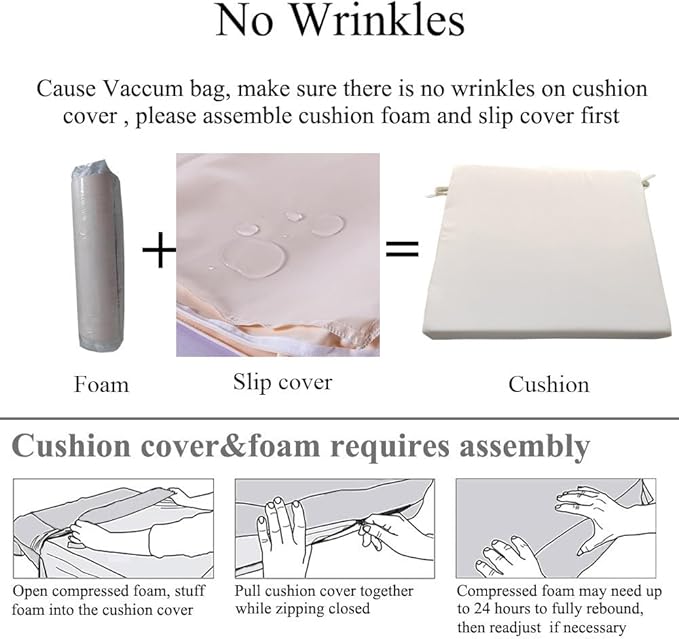 20 x 18 Inch Outdoor Chair Cushions for Patio Furniture, UV Resistant Non Slip Waterproof Replacement Patio Seat Cushion with Ties Set of 2, Beige