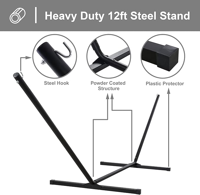 SUNCREAT Portable Hammock with Stand,Heavy Duty Standing Hammock, 450 lbs Capacity, Brown