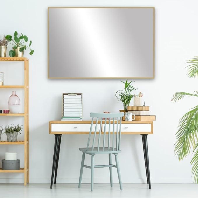 Frame My Mirror Gold Metal Framed Mirror, 36" x 48", True Reflections Glass, Gold Finish, Stanton Design, Hangs Horizontally or Vertically, Built in The USA