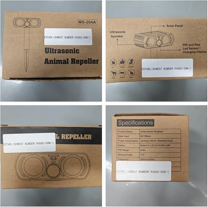 4 Pack Solar Ultrasonic Animal Repellent Outdoor Deer Repellent Devices Waterproof Motion Activated Animal Deterrent Device to Scare Cat Dog Squirrel Rabbit Raccoon Skunk Out of Yard Garden Lawn