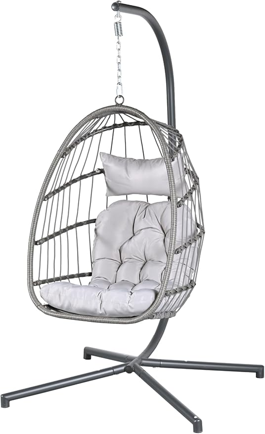 Econohome Hanging Egg Chair with Stand - Indoor/Outdoor Swing Hammock Chair with Plush, Washable Cushions, 350LBS Capacity, Ideal for Relaxation in Bedrooms, Balconies, Gardens, and Patios