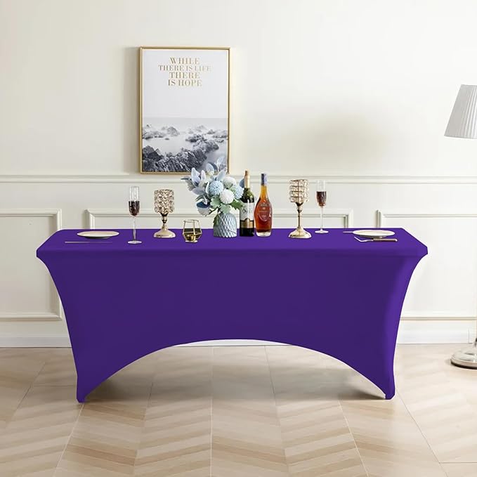 Eurmax USA Rectangular Fitted Spandex Table Covers 8ft Tablecloth Wedding Event Patio Table Decorations Stretch Table Cover for 8ft Folding Table (Purple,2 Pack)