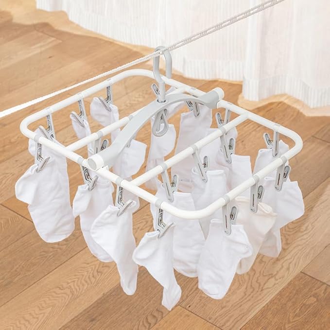 Clothes Drying Racks Foldable Clip Hangers Drip Hanger Plastic with 20 Drying Clips (Light Grey-Rectangle)