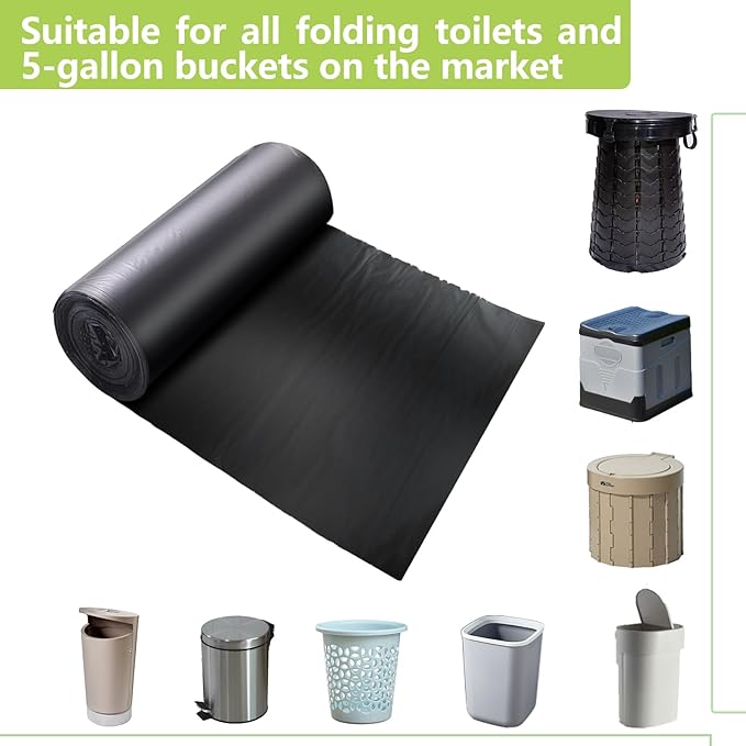 60 portable toilet bags,8 Gallon camping toilet waste bags for 5 gallon bucket,1mil bildegradable porta potty luggable loo bags for adults travel heavy-duty