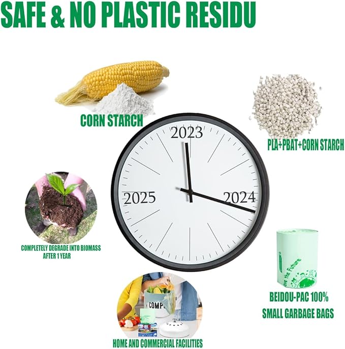 8-10 Gallon Flap Tie Compostable Trash Bags, 60 Count, Compost Bags Kitchen Trash Bags, Sturdy Biodegradable Garbage Bags Food Scrap Waste Bags, ASTM D6400, US BPI Certified