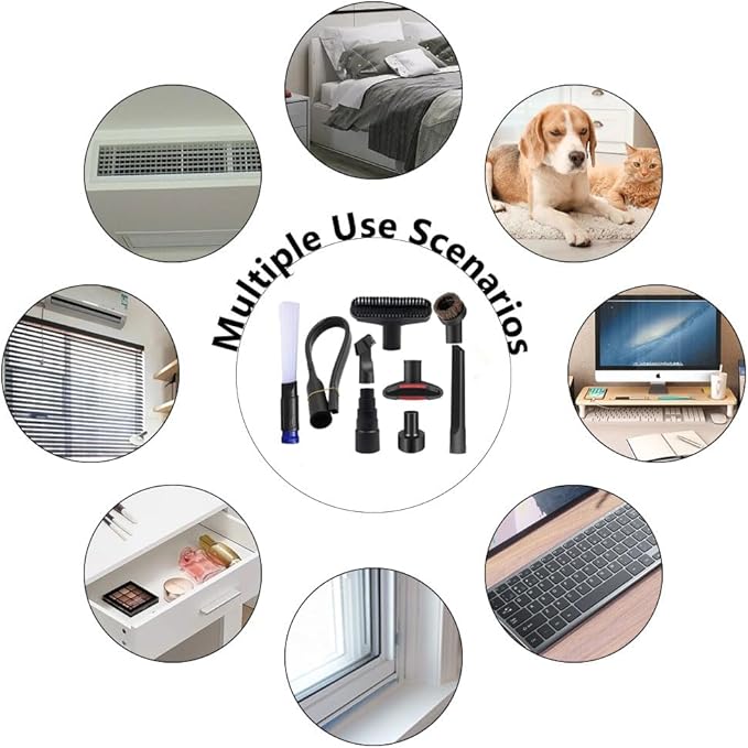 9 PCS Vacuum Attachments for Shop Vac Accessories with 2 1/2" to 1 1/4" Vacuum Hose Adapter, 1 7/8" to 1" Adapter for Shop Vac, Household Cleaning Accessories Brush Kit for Shop Vac Attachment