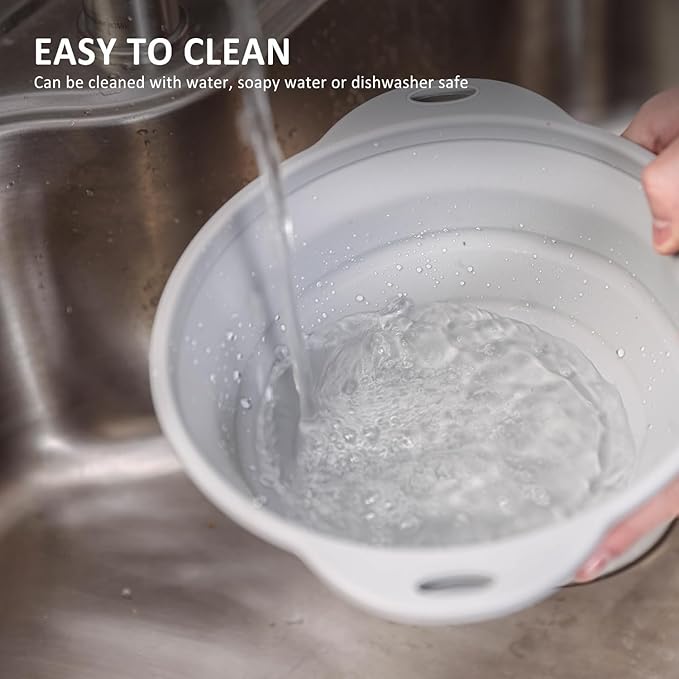 Collapsible Bowl Set 64 oz Collapsible Salad Bowl Collapsible Bowl with Lid Silicone Foldable Bowl Camping Bowl Set (Grey), Large, Gray