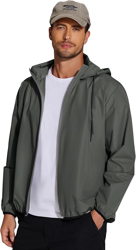 COOFANDY Men's Packable Rain Jacket Lightweight Waterproof Raincoat with Hood Travel Hiking Golf Windbreaker