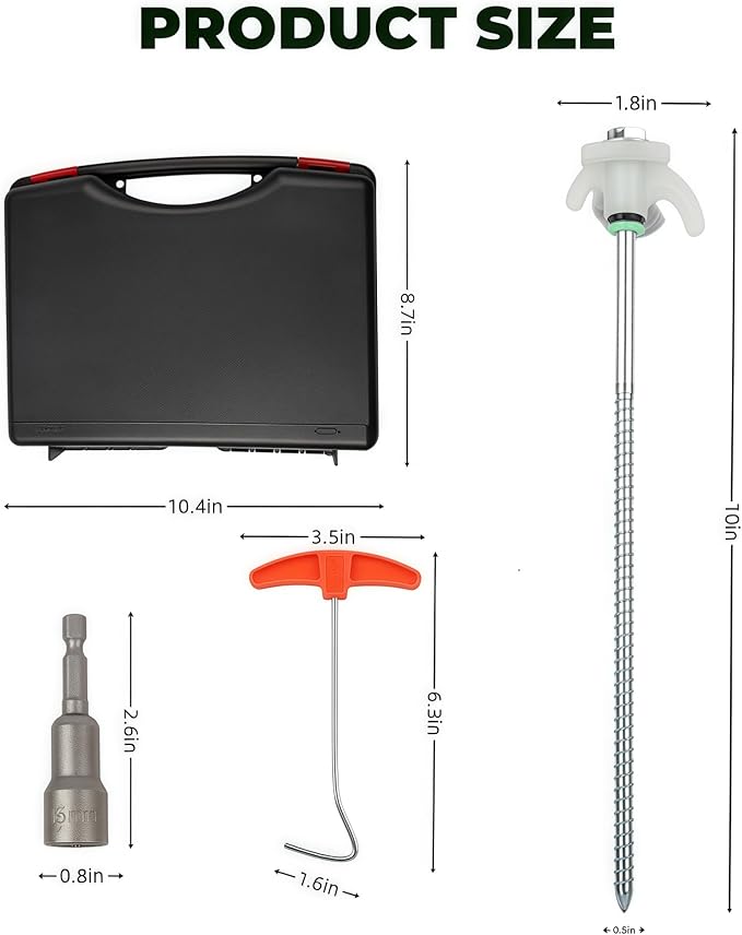 20 Pack 10" Screw in Tent Stakes Heavy Duty, Glow in The Dark Metal Stakes with Hex Head Driver, Ground Anchors for Camping, Patio, Awning, Canopy, and Windy Conditions