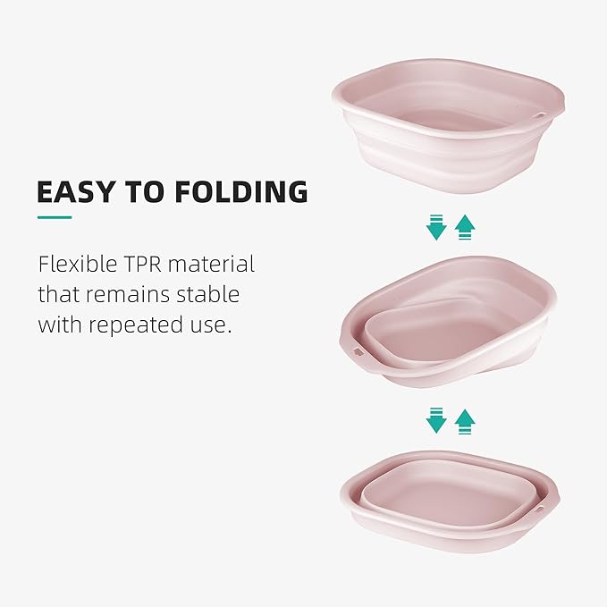 2 Pack Collapsible Wash Basin Set, Foldable Dish Tub, Small Medium Portable Sink for Kitchen, Camping, RV, Baby Bottles, Laundry, Plastic Washbasin -Pink