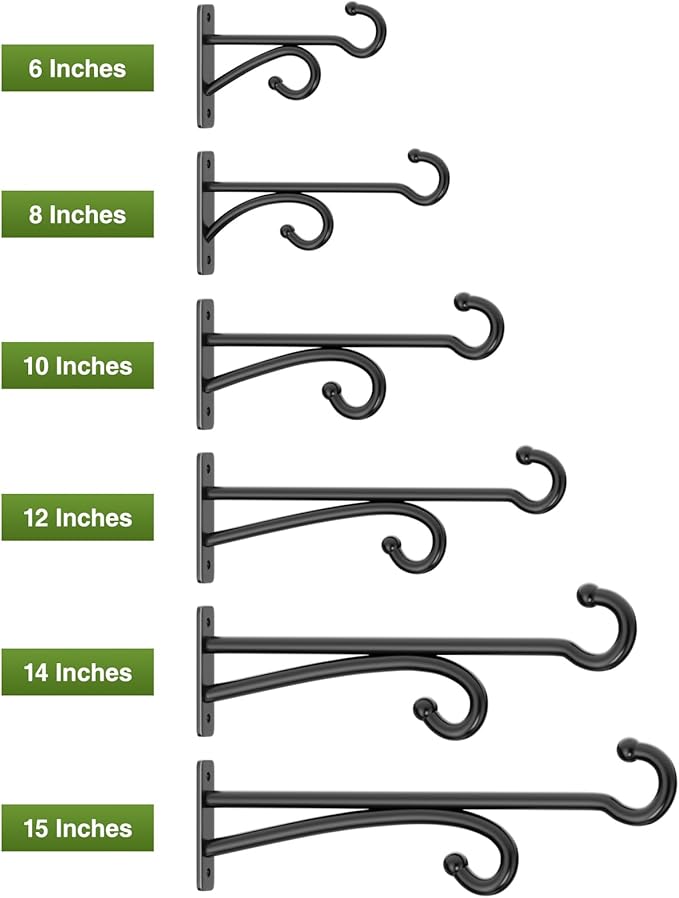 10" Plant Hanger Hook Outdoor Indoor ??Planter Hooks for Hanging Plants, Plant Wall Hooks, Brackets for Hanging Plants, Baskets, Wind Chimes, Bird Feeders, Lanterns, Bird Houses (Black, Metal, 2-Pack)