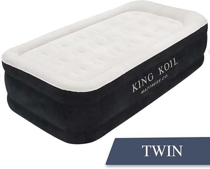 King Koil Luxury Twin Air Mattress with Built in Pump, 20” Double High Twin Size Premium Airbed, Inflatable Blow Up Mattress, Waterproof, 1-Year Warranty