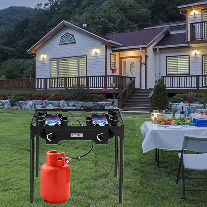 ROVSUN 2/3 Burner Outdoor Propane Gas Stove High Pressure Stand Cooker for Backyard Cooking Camping Home Brewing Canning Turkey Frying, 20 PSI CSA Listed Regulator