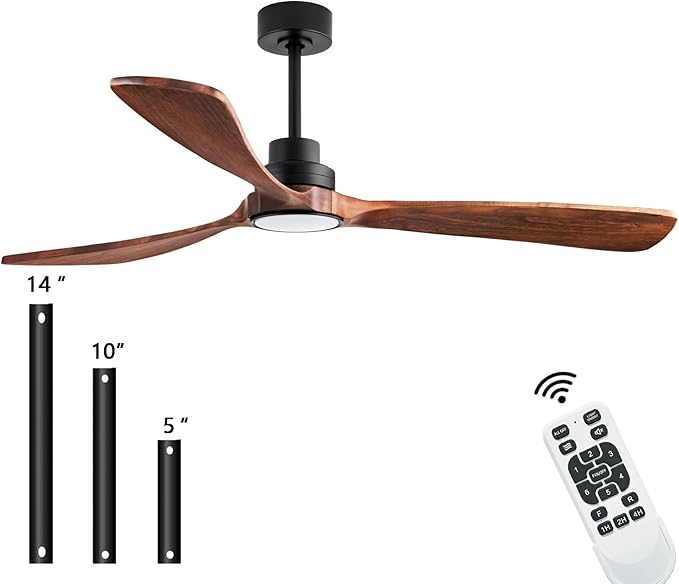 60" Ceiling Fans with Lights with Remote Control, Indoor Outdoor Wooden Ceiling Fan with 3 Wooden Blades for Patio, Living Room, Office, Farmhouse, etc. (Black + Walnut)…