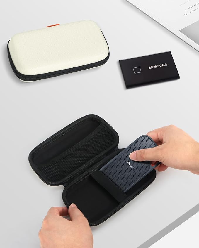 GLCON Off White Small Travel Electronic Organizer Case - Universal Hard Carrying Case Portable Storage Pouch Bag for Tech Accessories, Cable, Cord, MP3 Players, Card, Car Key Cash, SD Card