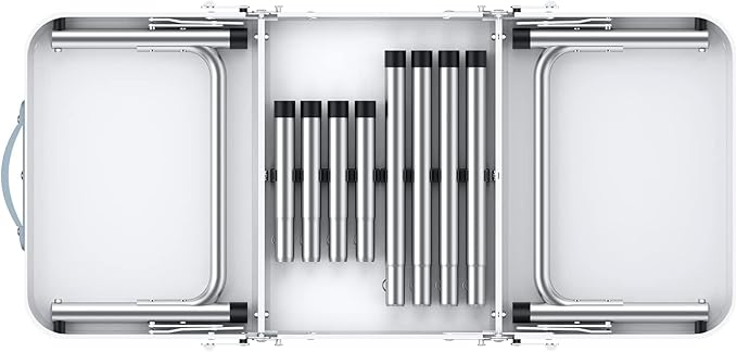 Folding Camping Table with Storage Net, 3ft Camping Table Aluminum Folding Table with 3 Adjustable Height Max 27.1 Inch, Portable, for Outdoor Backyard BBQ, Silver