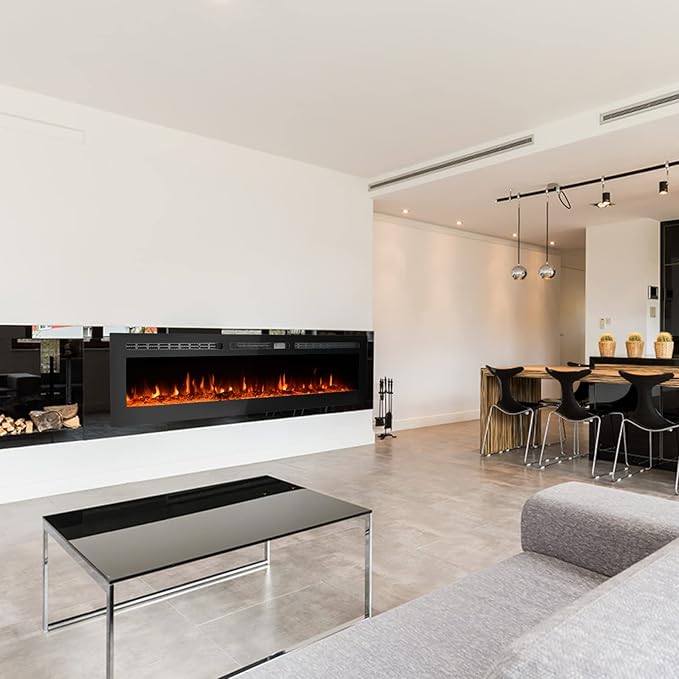 CharaVector 80 inch 750W/1500W Electric Fireplace Inserts with Remote Control in Wall Mounted, Energy Saving LED Insert Fireplace Heater Indoor Glass View with Remote Control & Touch Screen, Black