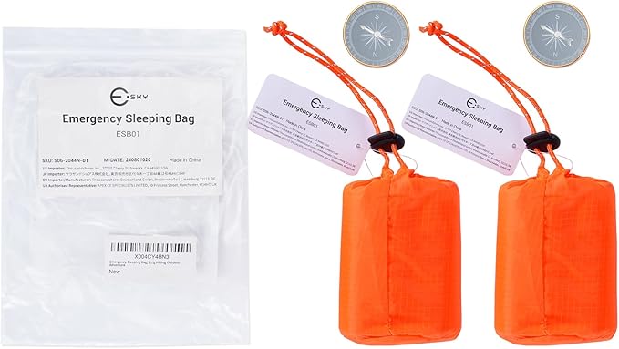 Esky Emergency Sleeping Bag, Portable Emergency Blanket Thermal Bivy Sack, Waterproof Lightweight Survival Gear with Compass for Camping Hiking Outdoor Adventure