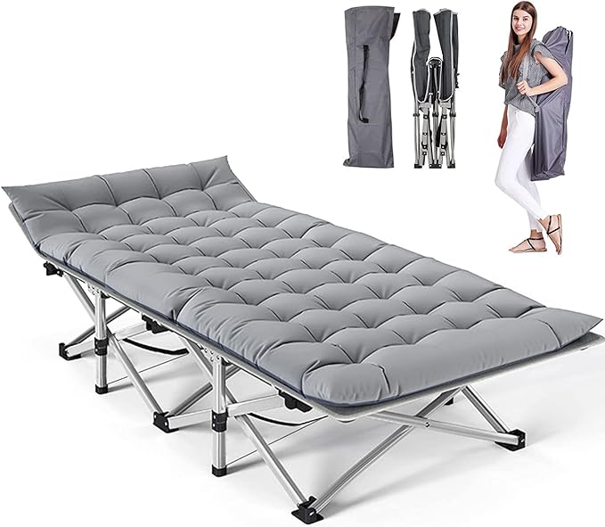 ABORON Folding Camping Cot W/Mat for Adults, Heavy Duty Outdoor Bed with Carry Bag,1200 D Layer Oxford Travel Camp Cots