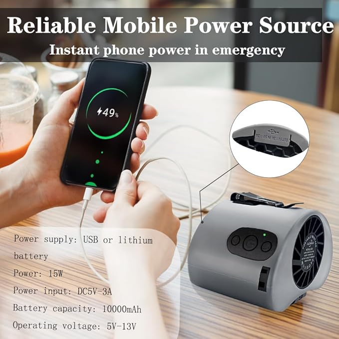 CAZOKASI 2024 Newest Portable Waist Clip Fan 10000mAh Powerful Personal Wearable Fan 10 Stepless Wind 8-24Hours(Grey)