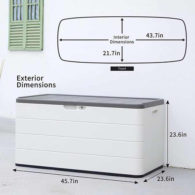 Heavy-Duty 100 Gallon Outdoor Storage Box - Waterproof Deck Box & Large Storage Bin for Patio/Pool, All-Weather Resin Chest with Lock, UV-Resistant, Alpine White