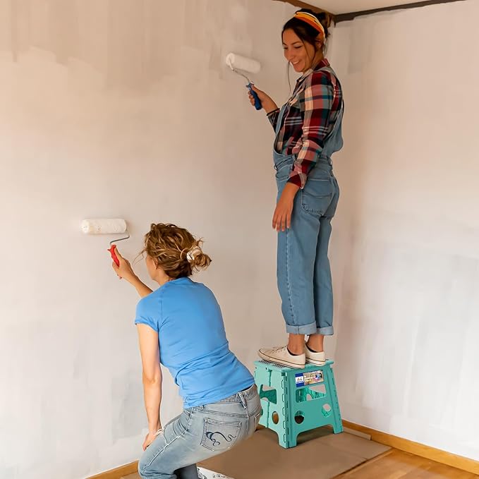 ACKO Folding Step Stool 13 Inch Stool Heavy Duty Plastic Foldable Step Stools for Kids, Stepping Stool with Handle, Folding Stool Suitable for Kitchen Hold Up to 300 LB (Teal 1PC)